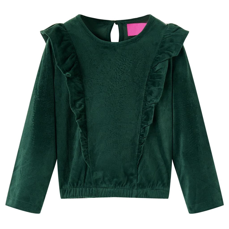 Kinderblouse met ruches 140 donkergroen