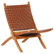 Relaxstoel inklapbaar bruin leer acaciahout 55x67x79 cm