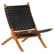 Relaxstoel inklapbaar echt leer zwart 55x67x79 cm