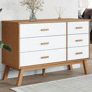Ladekastje Olden 111x42x73,5 cm massief grenenhout wit bruin