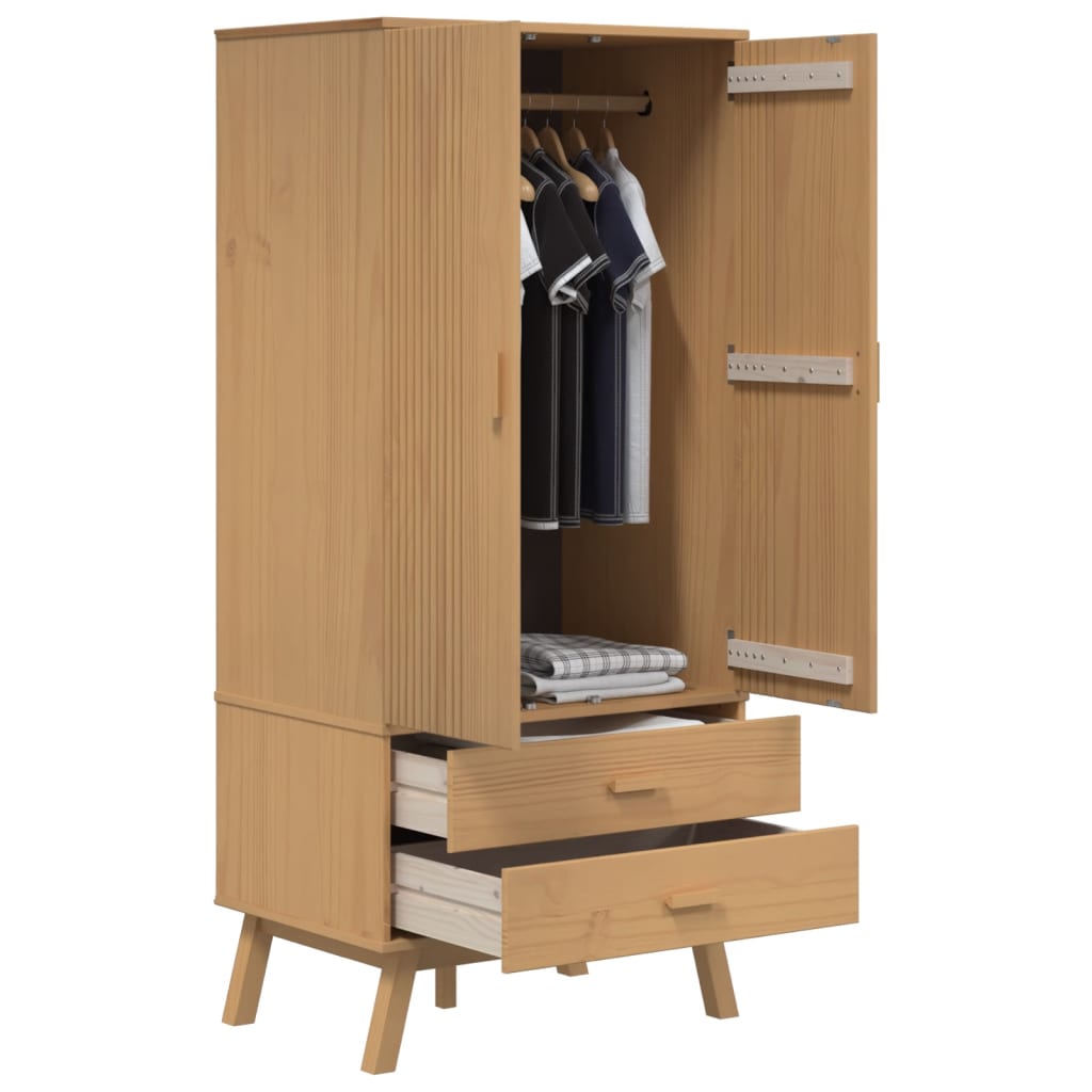 Kledingkast Olden 76,5X53X172 Cm Massief Grenenhout Bruin