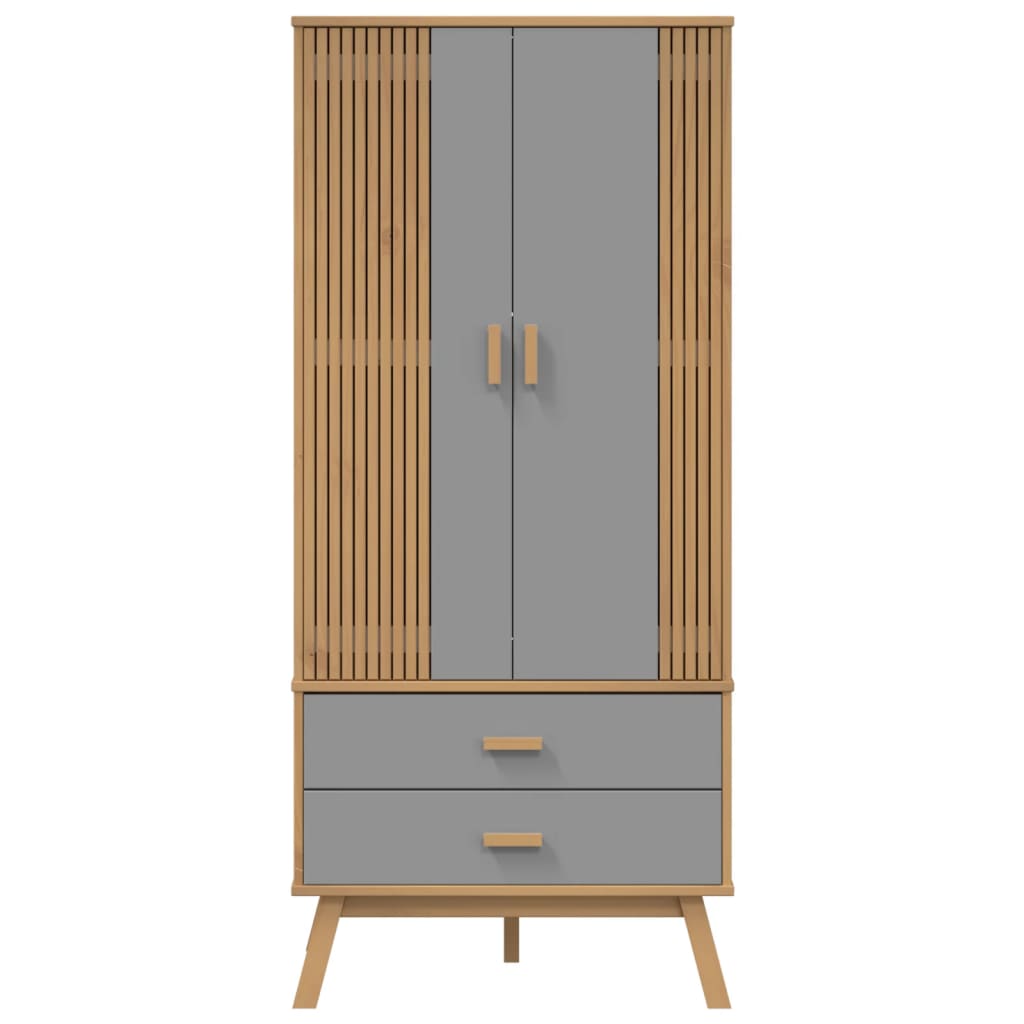 Kledingkast Olden 76,5X53X172 Cm Grenenhout Grijs En Bruin