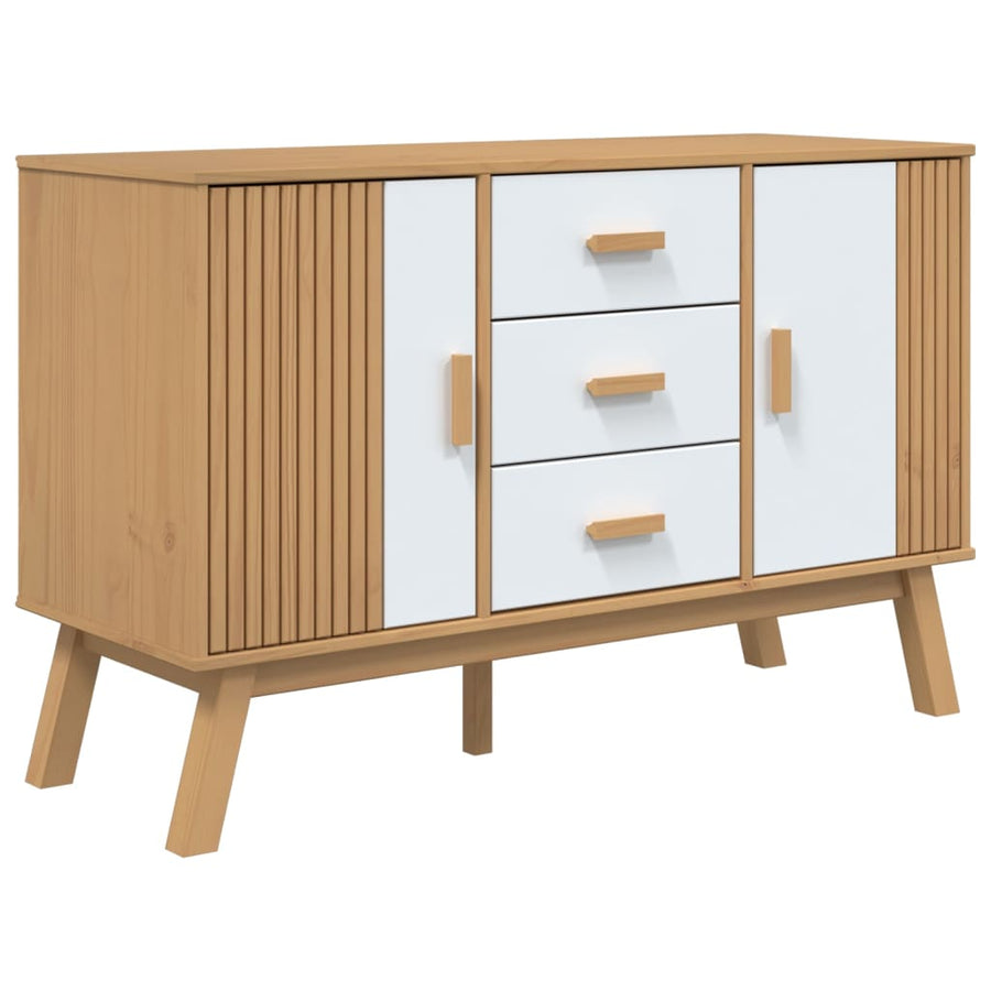 Dressoir Olden 114X43X73,5 Cm Massief Grenenhout Wit en bruin
