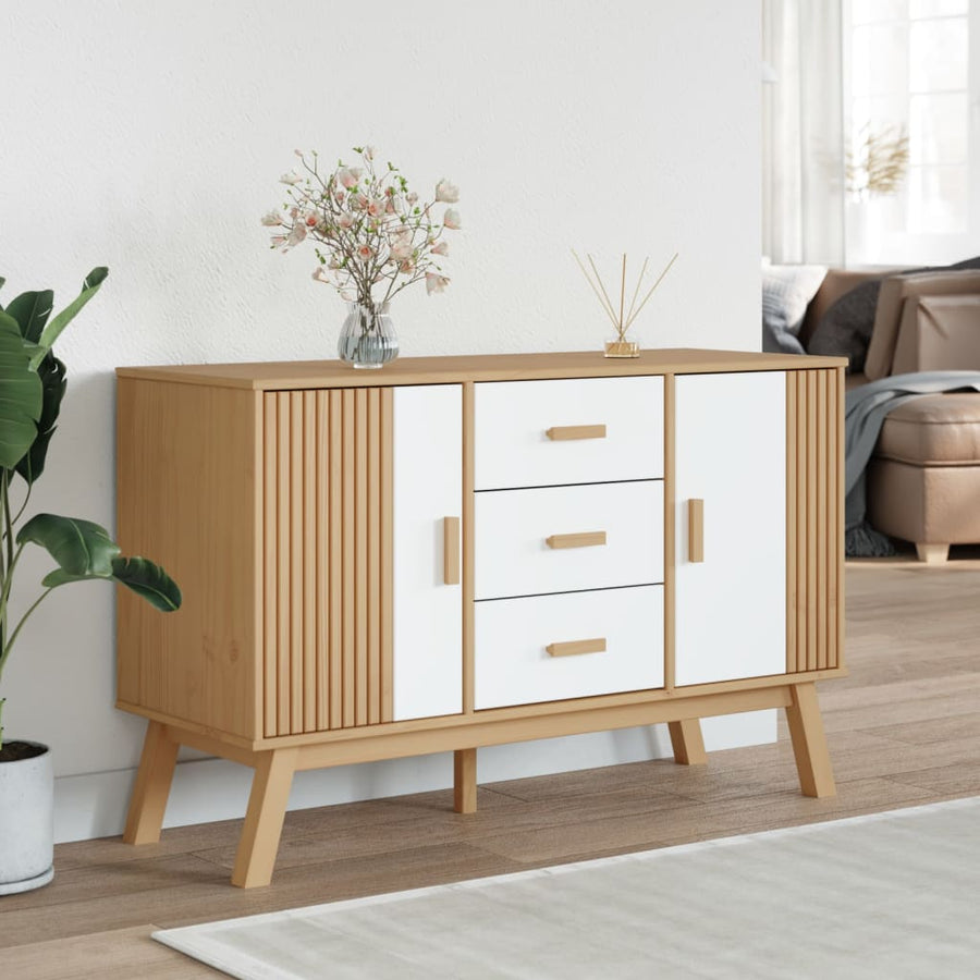 Dressoir Olden 114X43X73,5 Cm Massief Grenenhout Wit en bruin