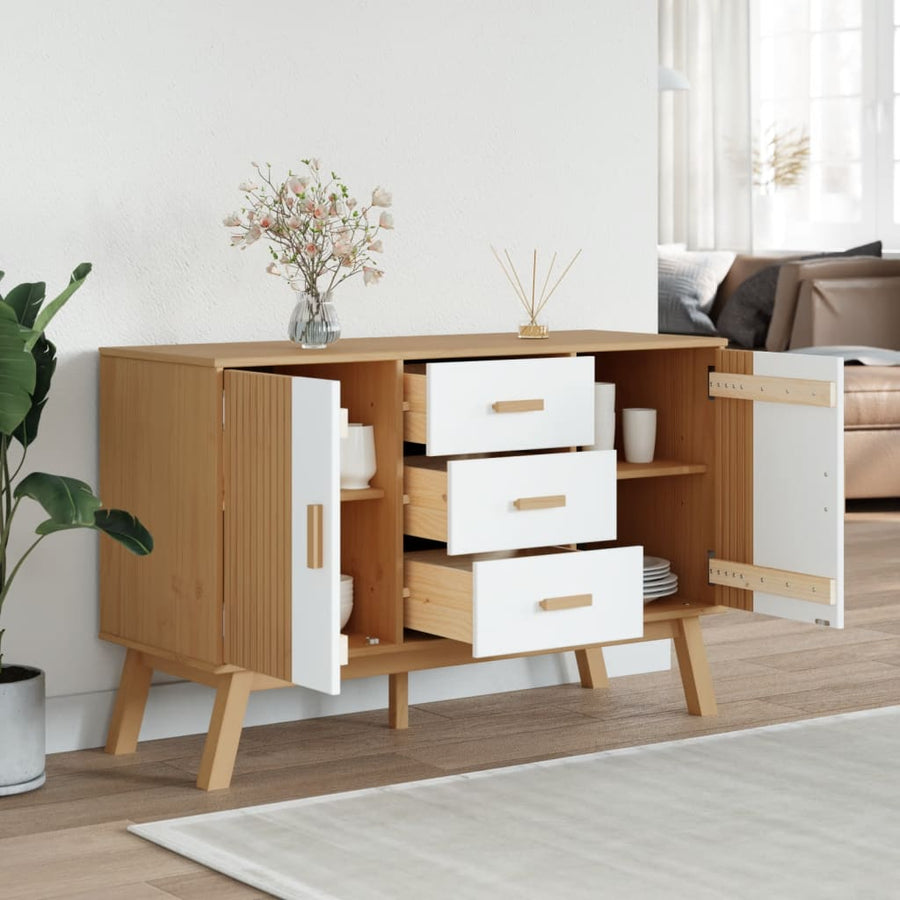 Dressoir Olden 114X43X73,5 Cm Massief Grenenhout Wit en bruin