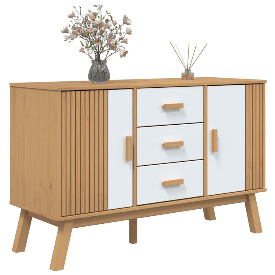 Dressoir Olden 114X43X73,5 Cm Massief Grenenhout Wit en bruin