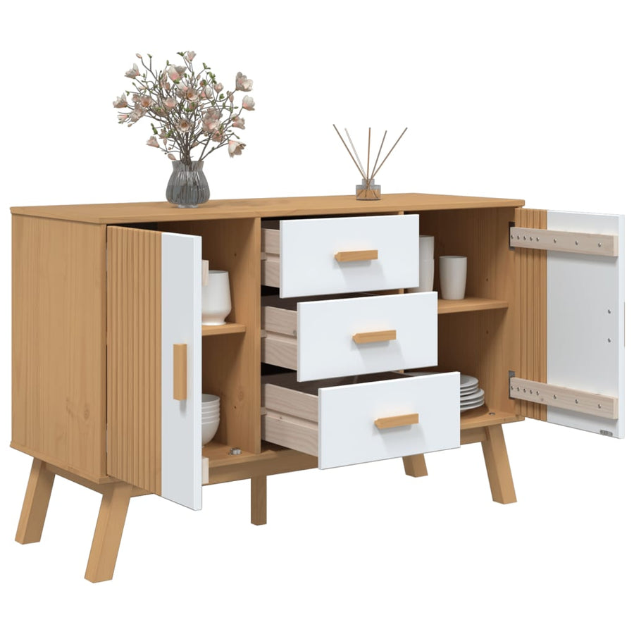 Dressoir Olden 114X43X73,5 Cm Massief Grenenhout Wit en bruin