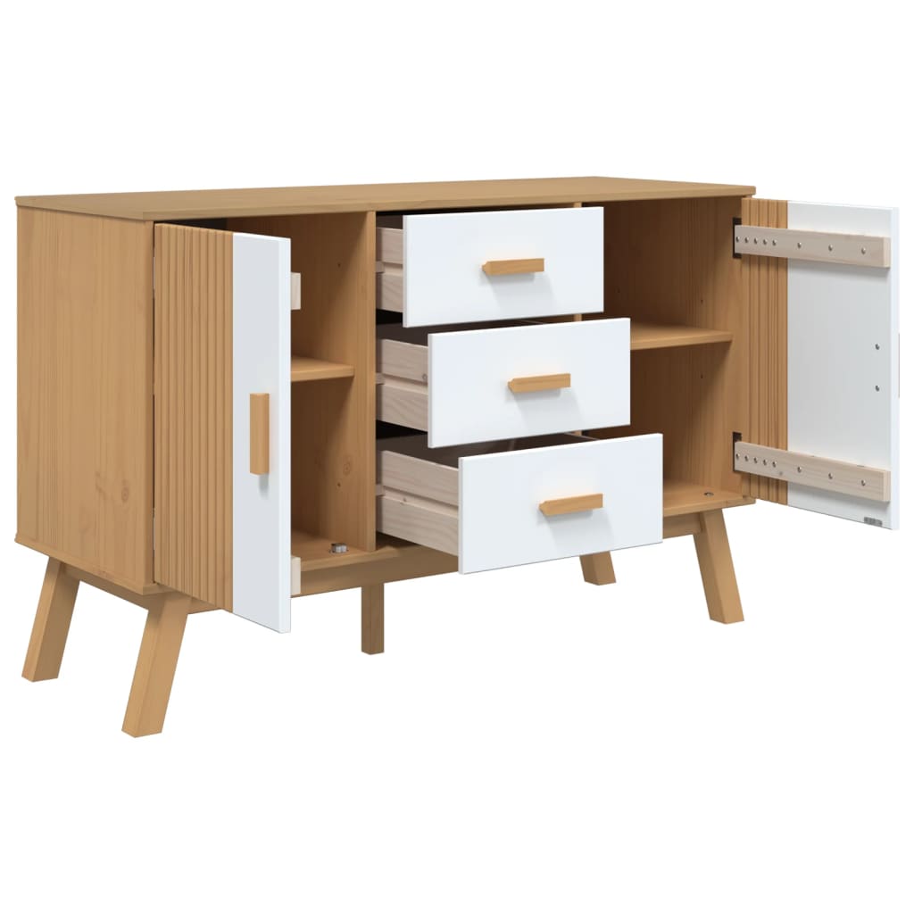 Dressoir Olden 114X43X73,5 Cm Massief Grenenhout Wit en bruin
