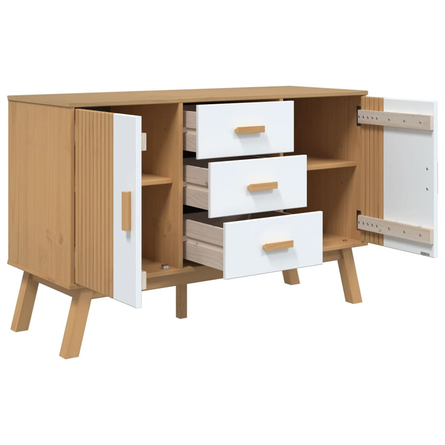 Dressoir Olden 114X43X73,5 Cm Massief Grenenhout Wit en bruin