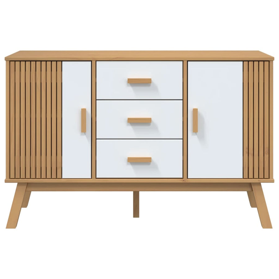 Dressoir Olden 114X43X73,5 Cm Massief Grenenhout Wit en bruin
