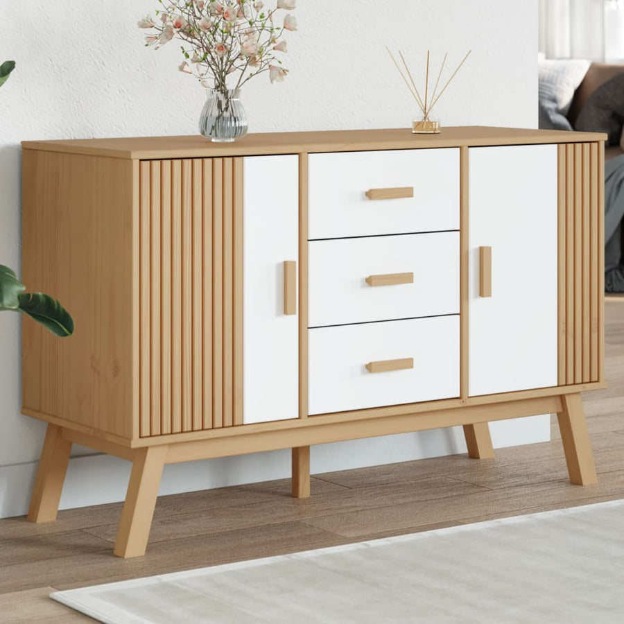 Dressoir Olden 114X43X73,5 Cm Massief Grenenhout Wit en bruin