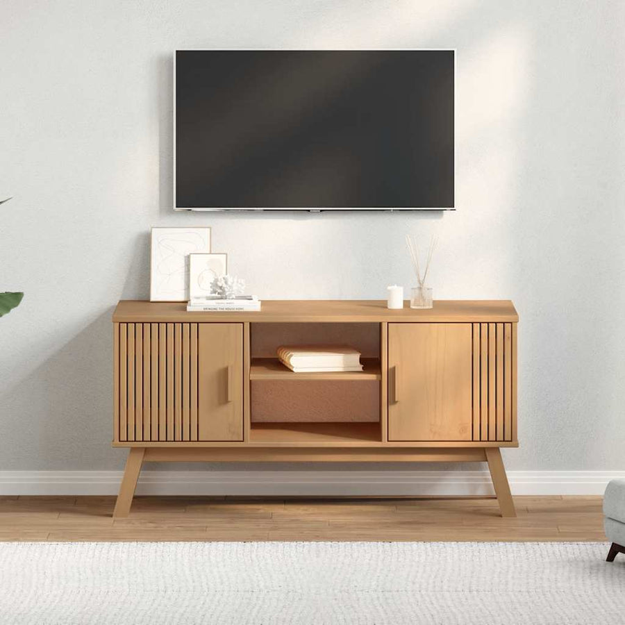 Tv-Meubel Olden 114X43X57 Cm Massief Grenenhout Bruin