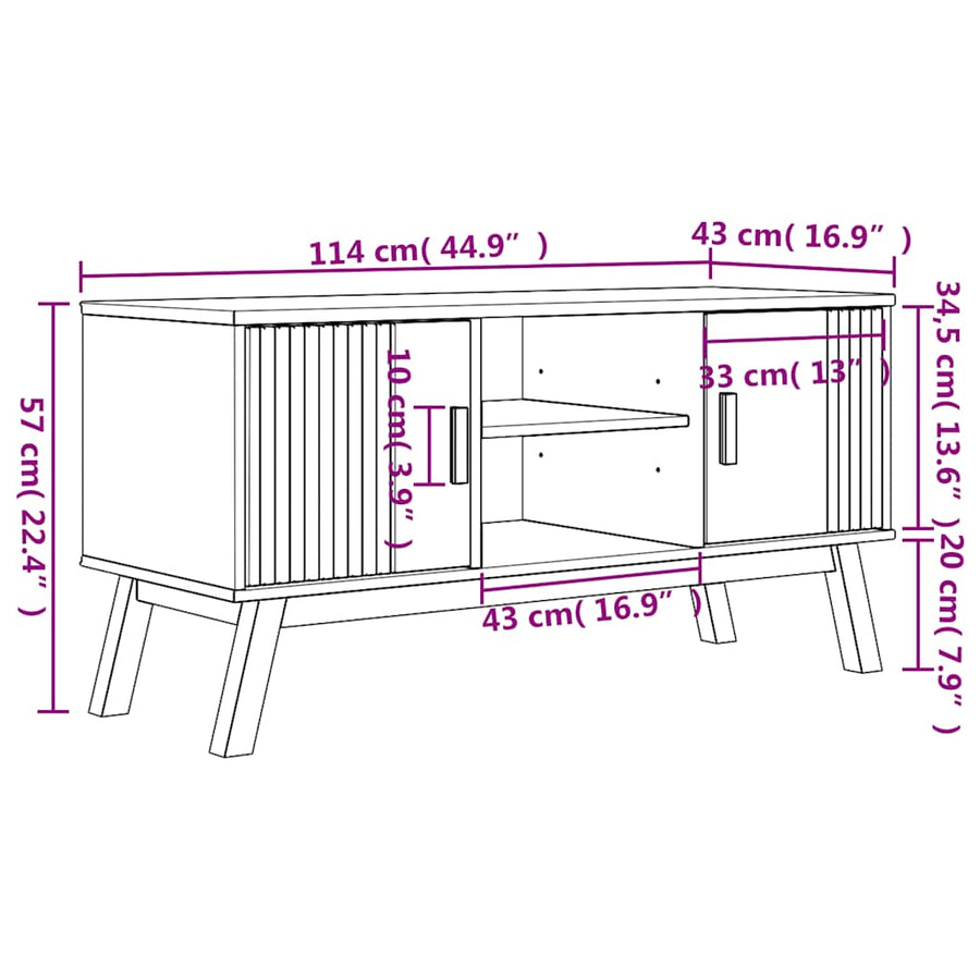 Tv-Meubel Olden 114X43X57 Cm Massief Grenenhout Bruin