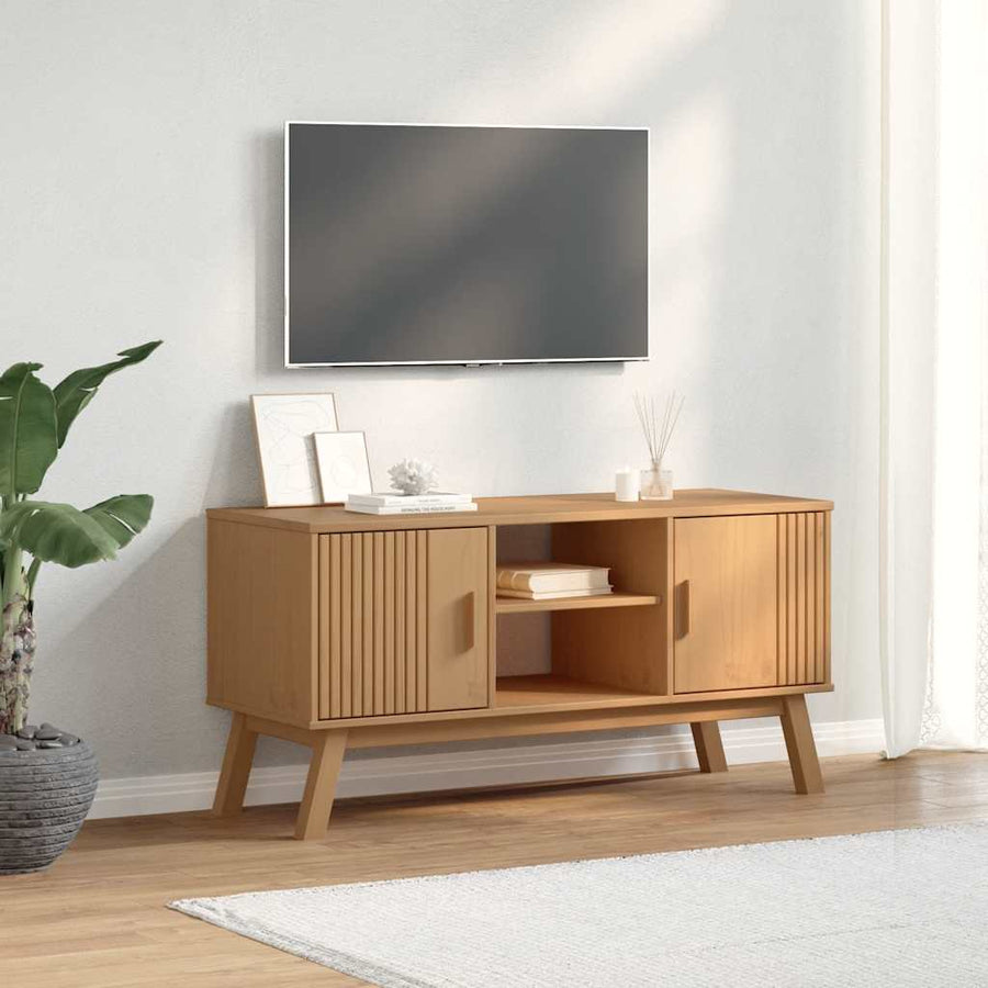 Tv-Meubel Olden 114X43X57 Cm Massief Grenenhout Bruin