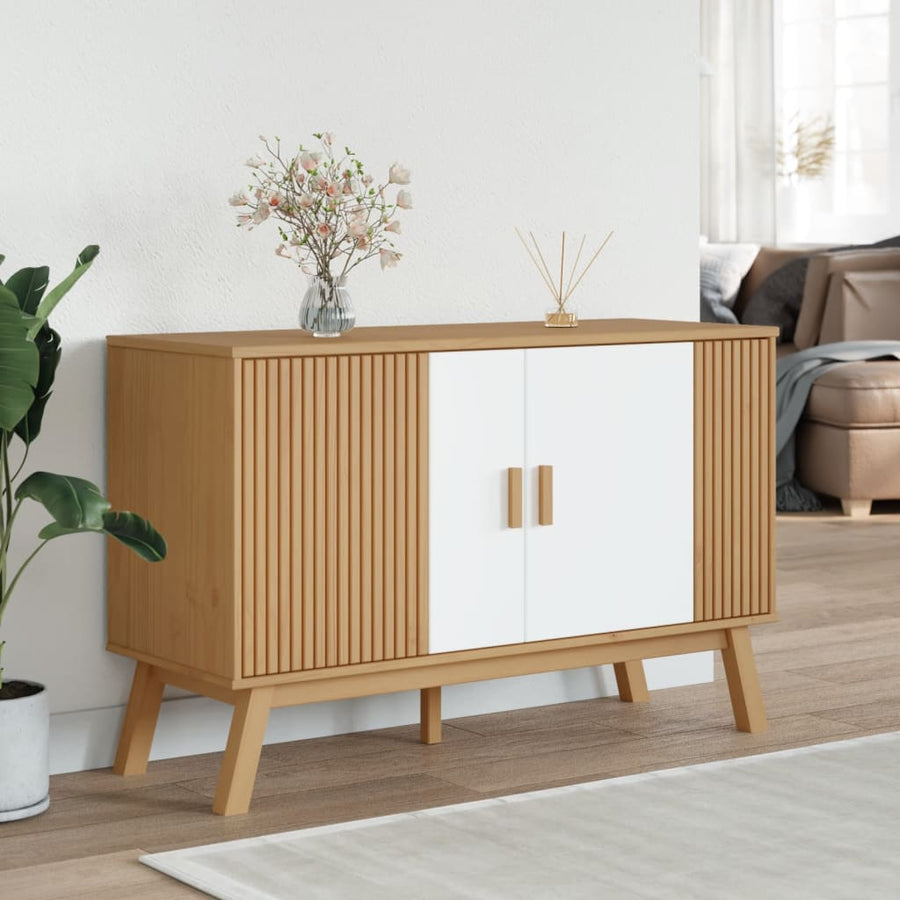 Dressoir Olden 114X43X73,5 Cm Massief Grenenhout Wit En Bruin Zwart En Crème