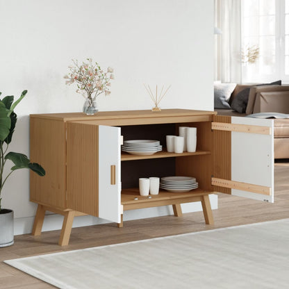 Dressoir Olden 114X43X73,5 Cm Massief Grenenhout Wit En Bruin Zwart En Crème
