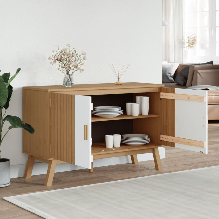 Dressoir Olden 114X43X73,5 Cm Massief Grenenhout Wit En Bruin Zwart En Crème
