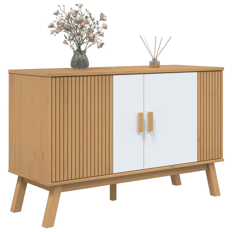 Dressoir Olden 114X43X73,5 Cm Massief Grenenhout Wit En Bruin Zwart En Crème