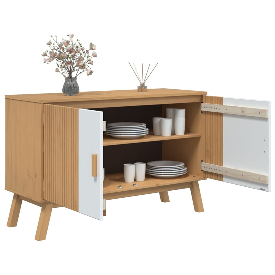 Dressoir Olden 114X43X73,5 Cm Massief Grenenhout Wit En Bruin Zwart En Crème