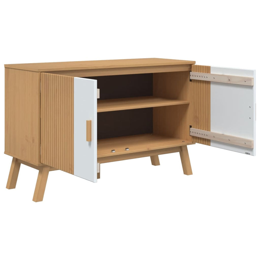 Dressoir Olden 114X43X73,5 Cm Massief Grenenhout Wit En Bruin Zwart En Crème