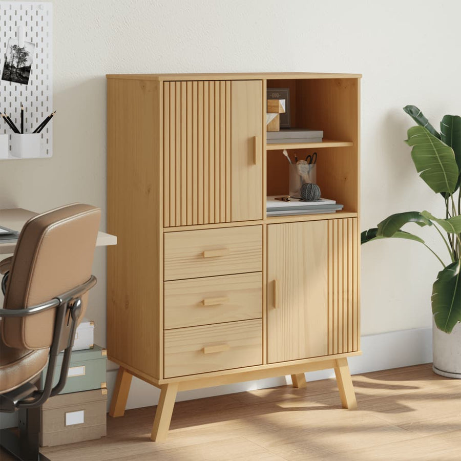 Hoge Kast Olden 85X43X125 Cm Massief Grenenhout Bruin