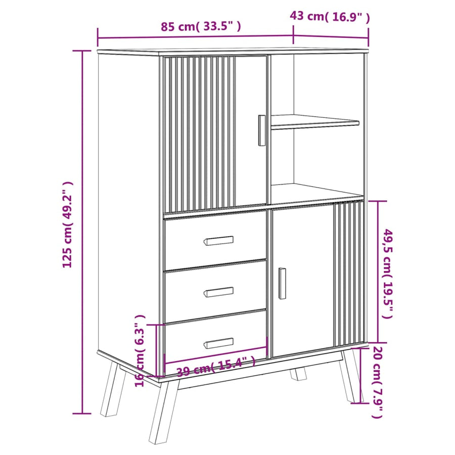 Hoge Kast Olden 85X43X125 Cm Massief Grenenhout Bruin