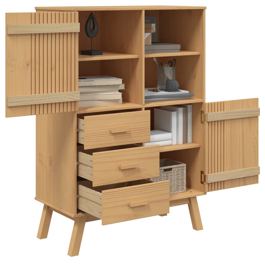Hoge Kast Olden 85X43X125 Cm Massief Grenenhout Bruin
