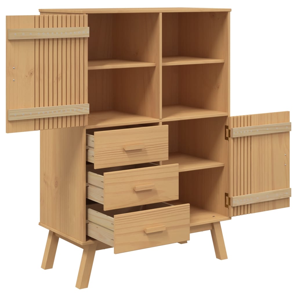 Hoge Kast Olden 85X43X125 Cm Massief Grenenhout Bruin