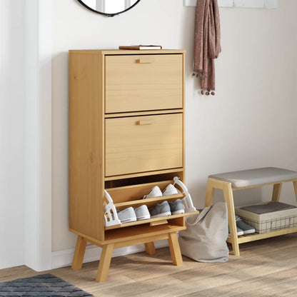 Schoenenkast Olden 55X35X120 Cm Grenenhout Bruin