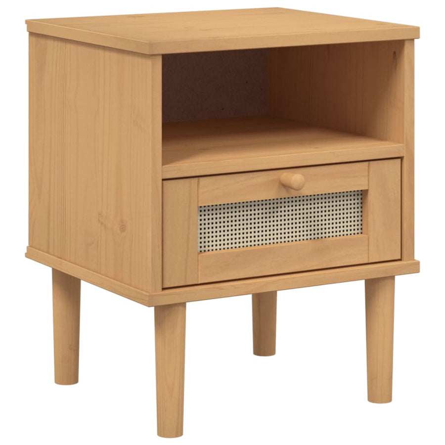Nachtkastje Senja Rattan-Look 40X35X48 Cm Grenenhout Bruin