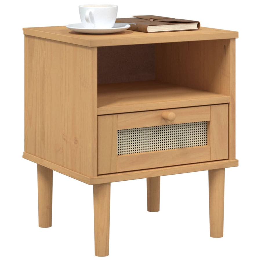 Nachtkastje Senja Rattan-Look 40X35X48 Cm Grenenhout Bruin