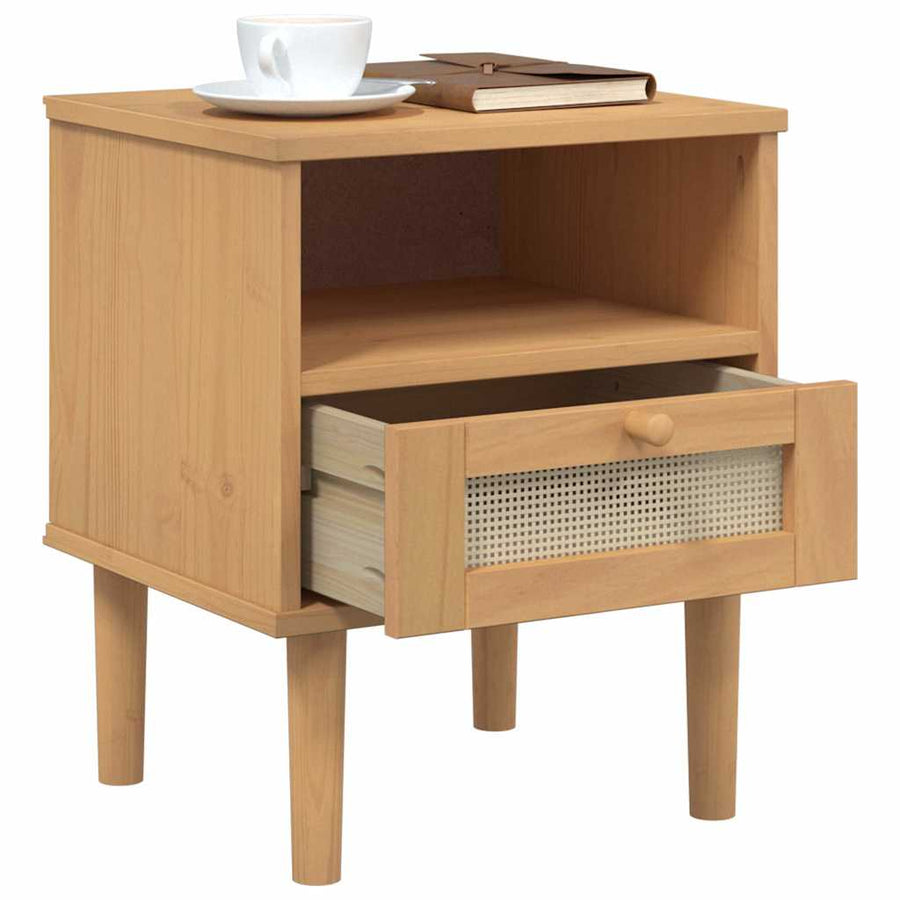 Nachtkastje Senja Rattan-Look 40X35X48 Cm Grenenhout Bruin