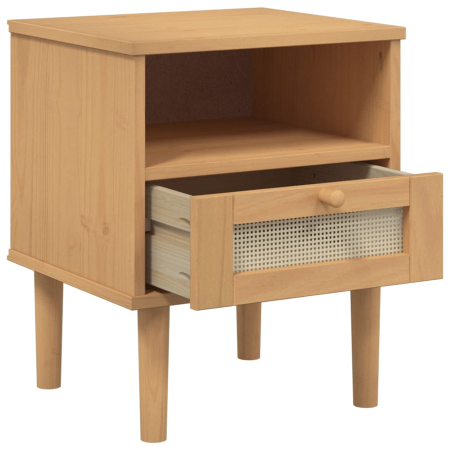 Nachtkastje Senja Rattan-Look 40X35X48 Cm Grenenhout Bruin