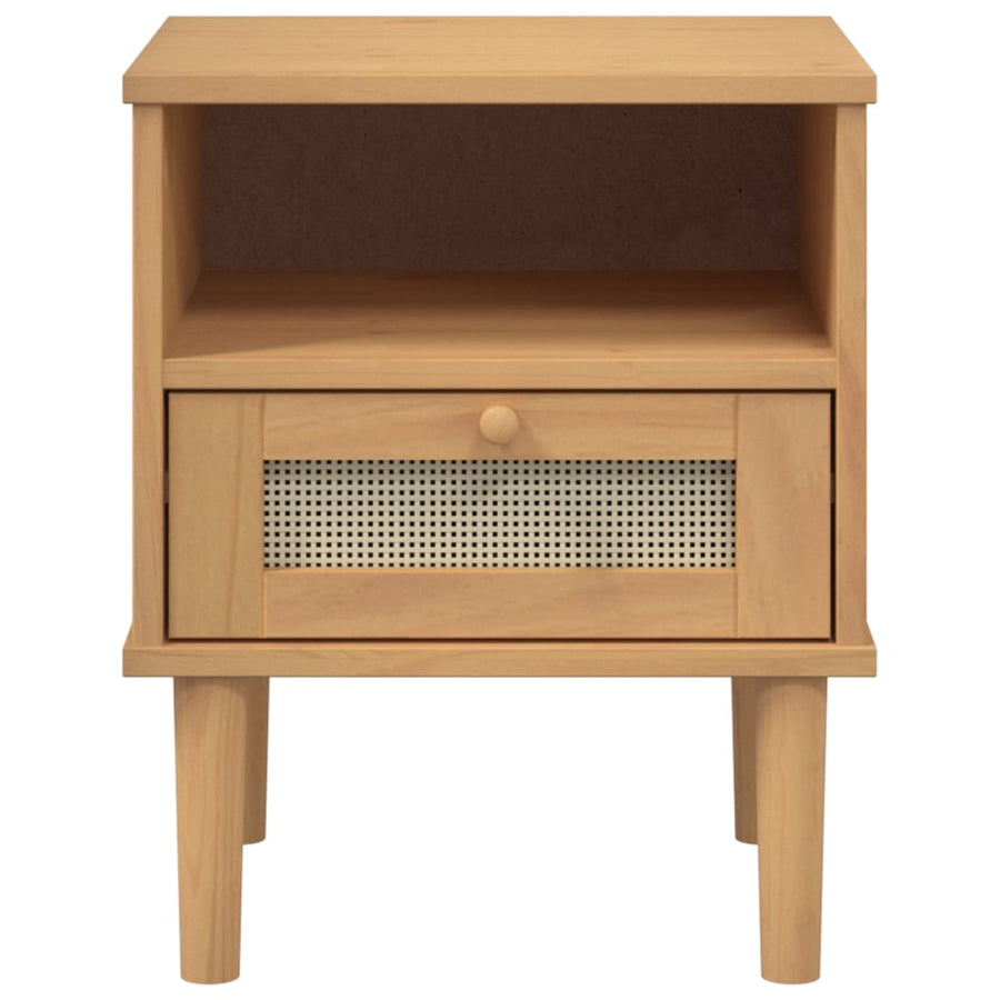 Nachtkastje Senja Rattan-Look 40X35X48 Cm Grenenhout Bruin
