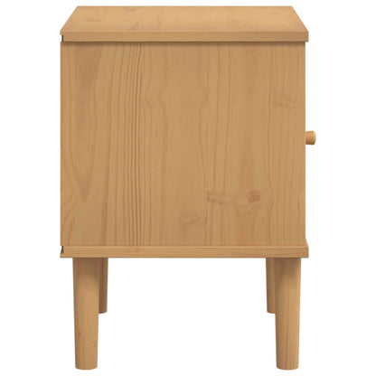 Nachtkastje Senja Rattan-Look 40X35X48 Cm Grenenhout Bruin