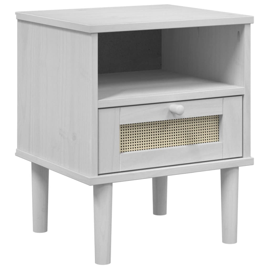 Nachtkastje Senja Rattan-Look 40X35X48 Cm Grenenhout Wit