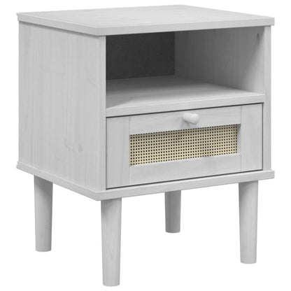 Nachtkastje Senja Rattan-Look 40X35X48 Cm Grenenhout Wit