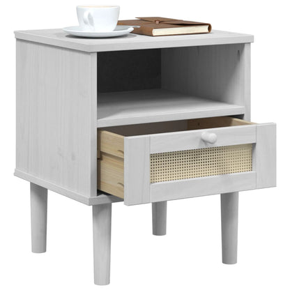 Nachtkastje Senja Rattan-Look 40X35X48 Cm Grenenhout Wit
