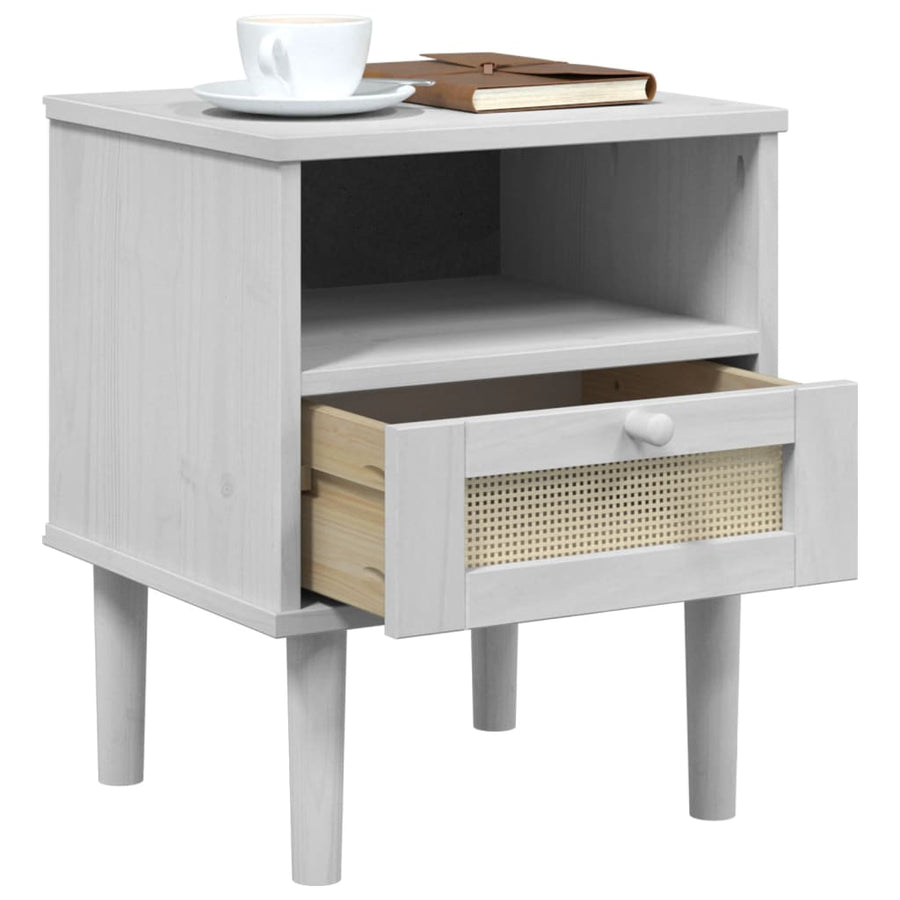 Nachtkastje Senja Rattan-Look 40X35X48 Cm Grenenhout Wit