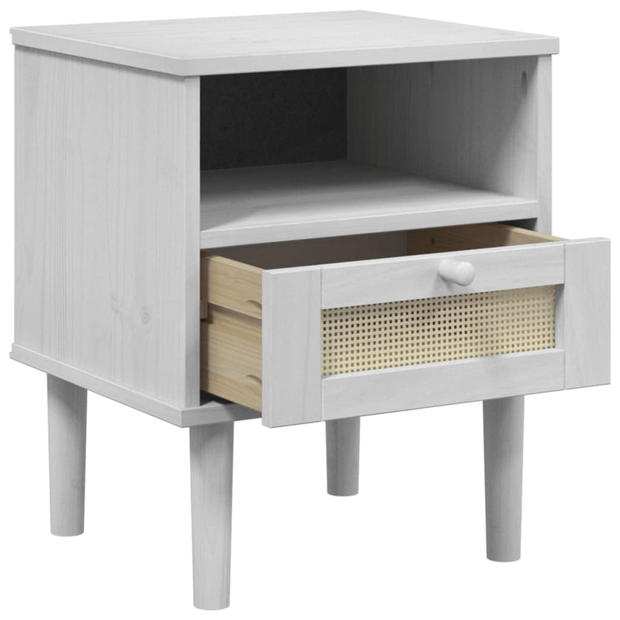 Nachtkastje Senja Rattan-Look 40X35X48 Cm Grenenhout Wit
