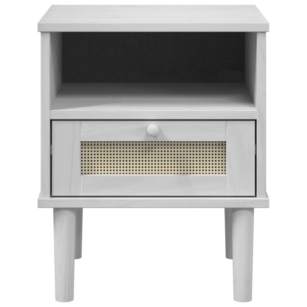 Nachtkastje Senja Rattan-Look 40X35X48 Cm Grenenhout Wit