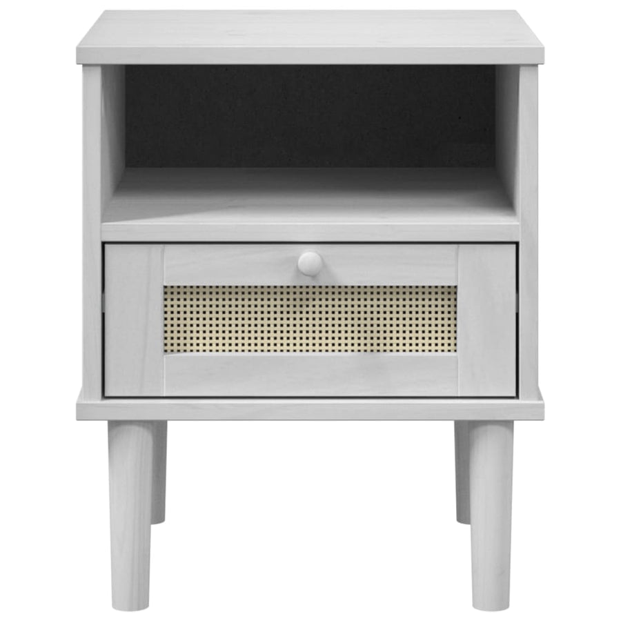 Nachtkastje Senja Rattan-Look 40X35X48 Cm Grenenhout Wit