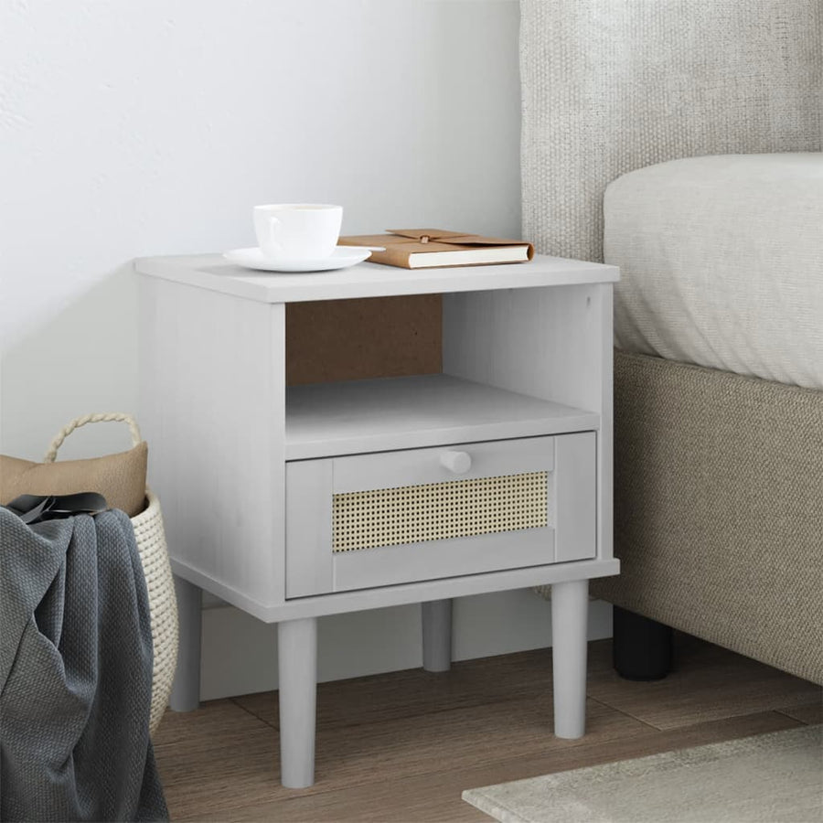 Nachtkastje Senja Rattan-Look 40X35X48 Cm Grenenhout Wit