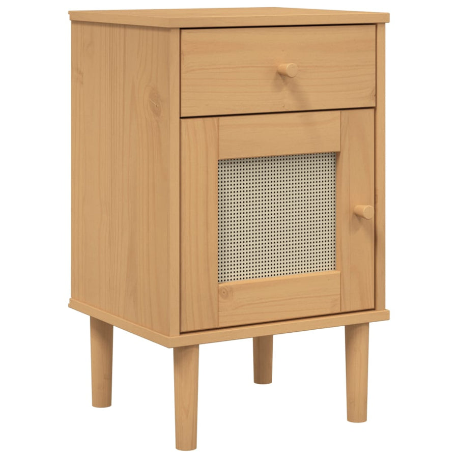 Nachtkastje Senja Rattan-Look 40X35X65 Cm Grenenhout Bruin
