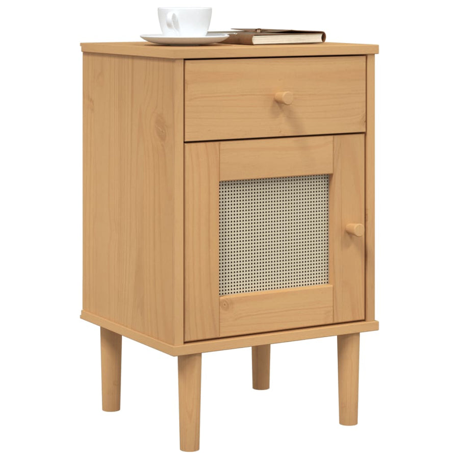 Nachtkastje Senja Rattan-Look 40X35X65 Cm Grenenhout Bruin