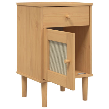Nachtkastje Senja Rattan-Look 40X35X65 Cm Grenenhout Bruin