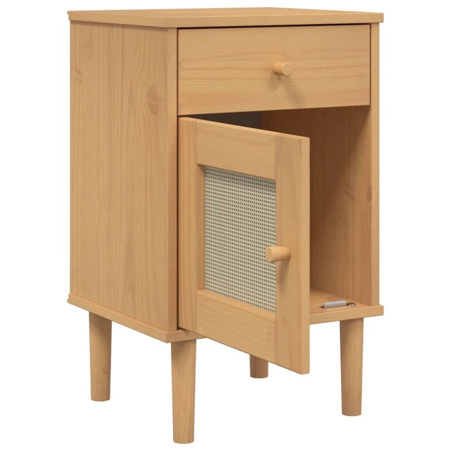Nachtkastje Senja Rattan-Look 40X35X65 Cm Grenenhout Bruin