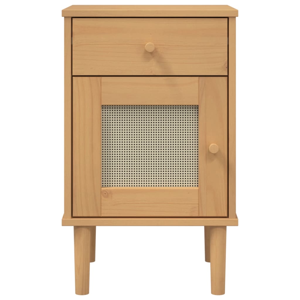 Nachtkastje Senja Rattan-Look 40X35X65 Cm Grenenhout Bruin