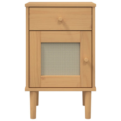 Nachtkastje Senja Rattan-Look 40X35X65 Cm Grenenhout Bruin
