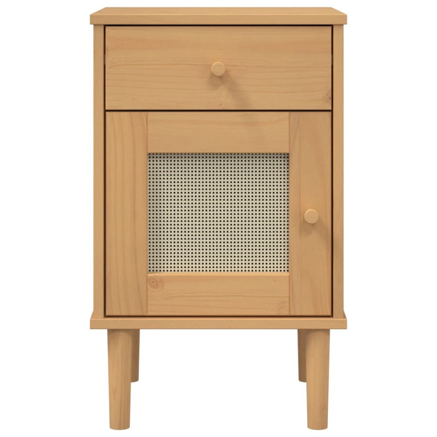 Nachtkastje Senja Rattan-Look 40X35X65 Cm Grenenhout Bruin